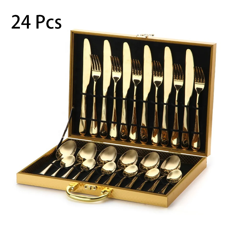 
Colored cutlery 24pc flatware set stainless steel gold plated for restaurant wholesale  (62103796931)