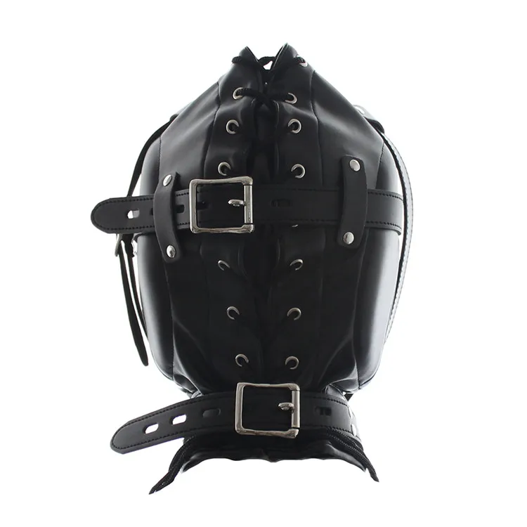 Bdsm Bondage Headgear Sex Toys of Leather Lockable Fetish Blindfold Hood Mask with Silicone Dildo Gag for Couples SM Games