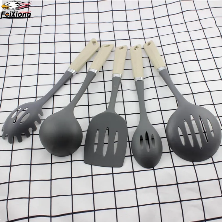 New Pattern Nylon Kitchen Tools Wheat Straw Unique Handle Design Cooking Utensils 5PCS Set