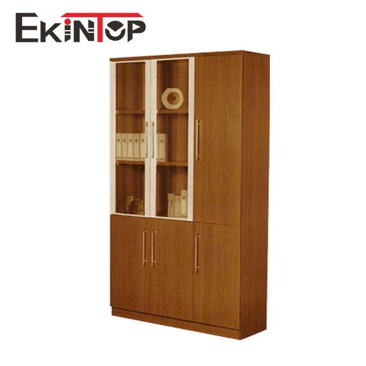 Ekintop antique chinese cheap home library 3 door office furniture bookcase wood book cabinet shelves with study table