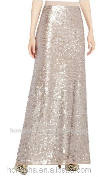Latest Model Fashion Long skirt sequined maxi skirt for women HSK6005