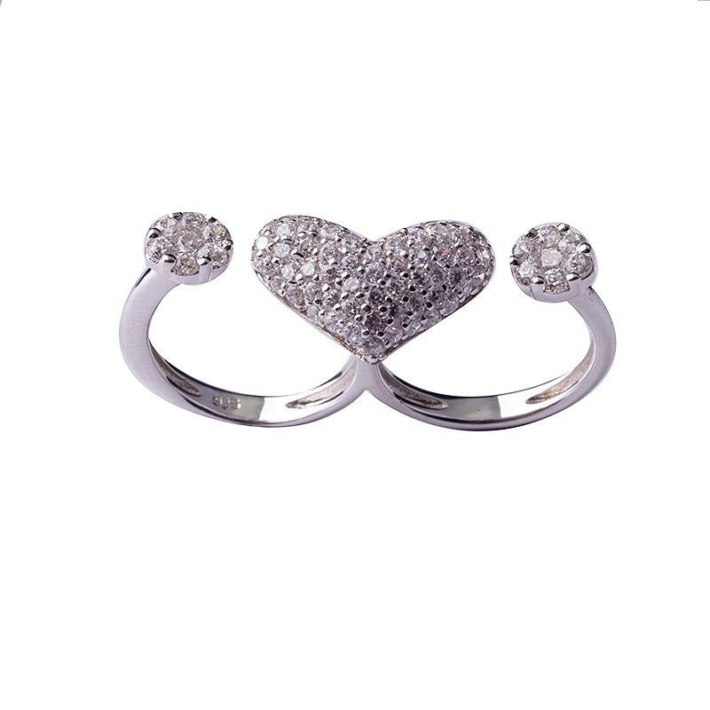 
Hot CZ pave Two Fingers Rings 925 Sterling Silver Ring Fashion Jewelry 