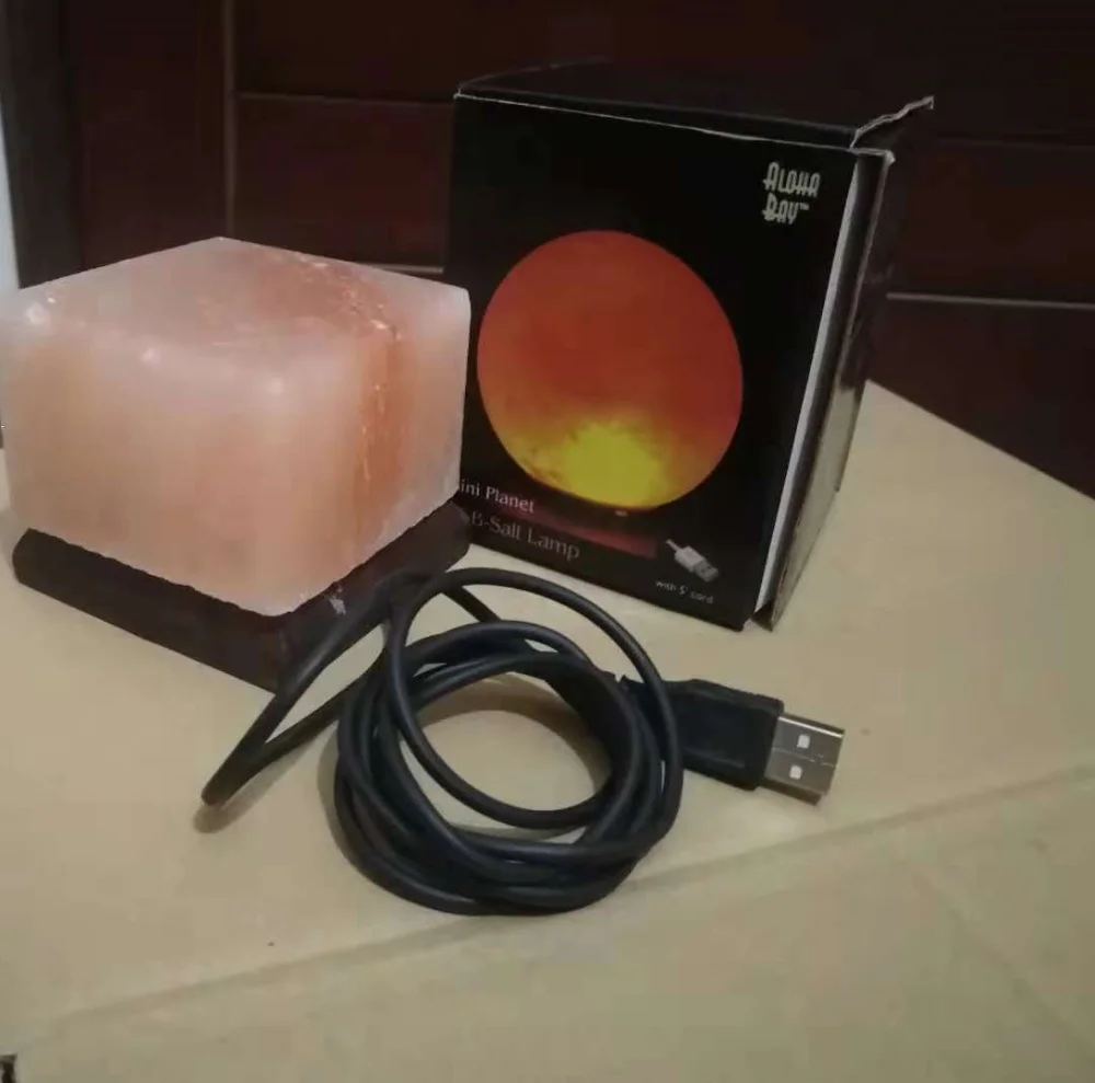 Himalayan square Salt Lamps Natural Pink Crystal Salt Rock Lamp LED Night Light USB