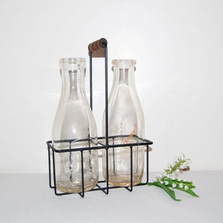 Small Vintage Milk Bottle With Carrier Basket