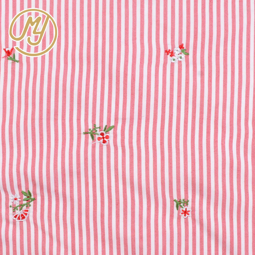 
Factory Direct Red And White Stripe Pretty Flower Embroidered Cotton Fabric 