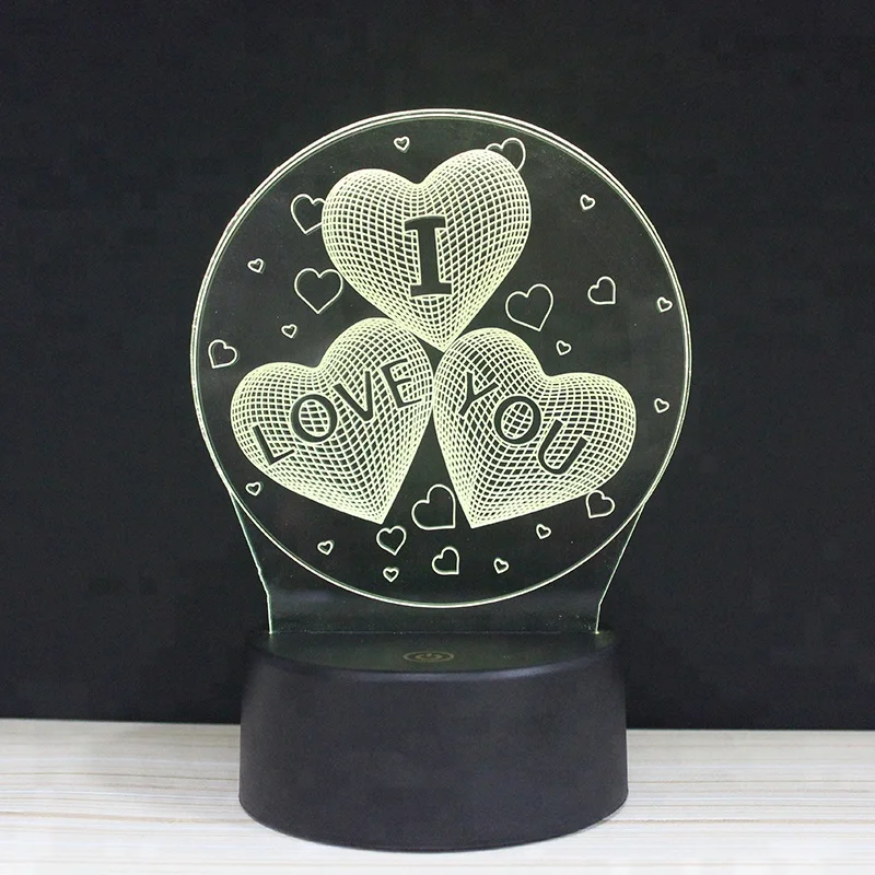 3D illusion lamp romantic sweet love heart night lamp touch sensor led light multi-colors changing  for room lighting wedding