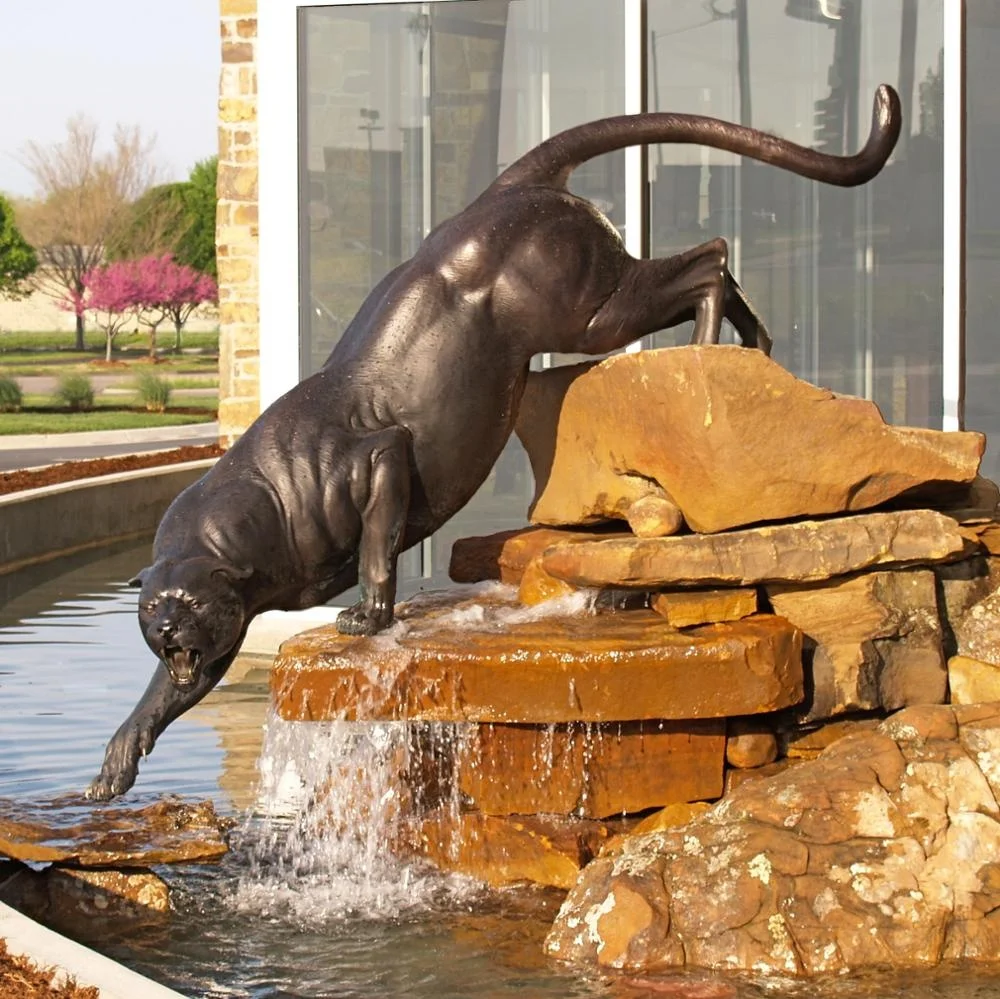 Garden Outdoor Large Wild Animal Black Metal Life Size Bronze Panther Sculpture