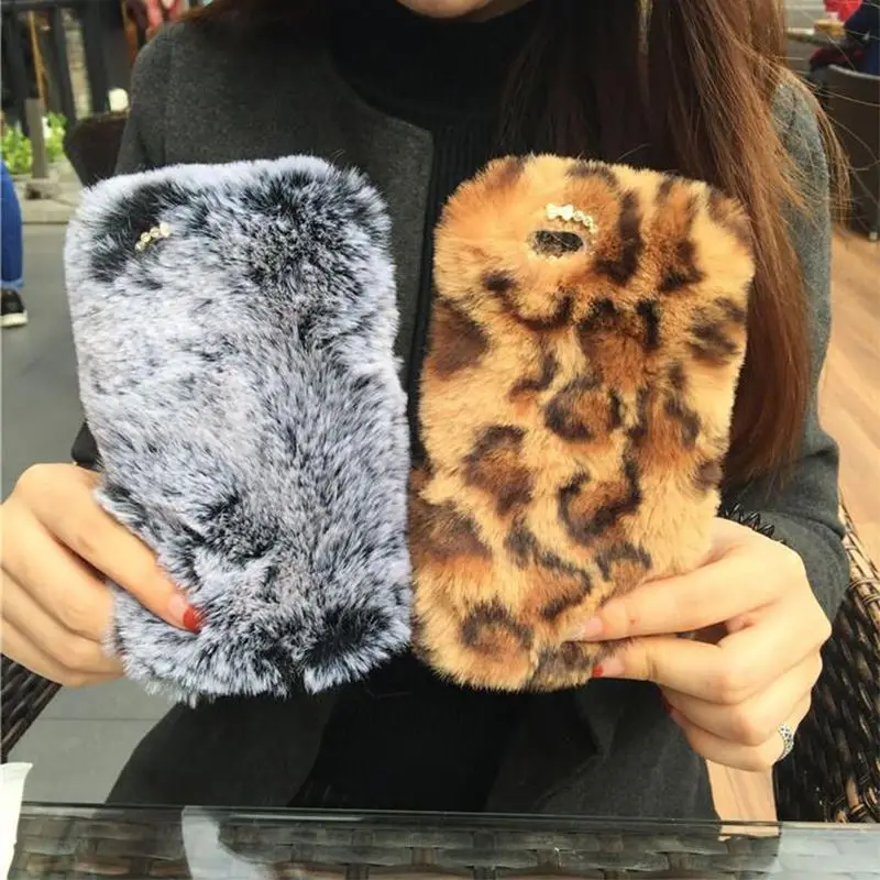 Bling Diamond Luxury Soft Rex Rabbit Fur Phone Case For iphone 6 6s 6Plus 6 Plus 7 7 Plus 8 8Plus X Cute Fuzzy TPU Back Cove