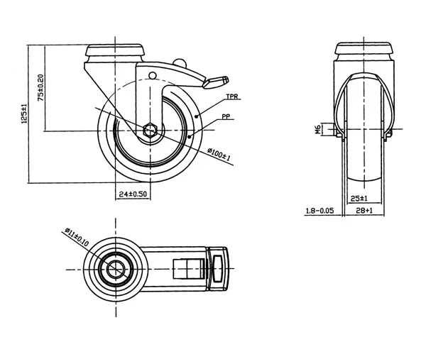 100mm Diameter new ball bearing Swivel industrial castor wheel with brake