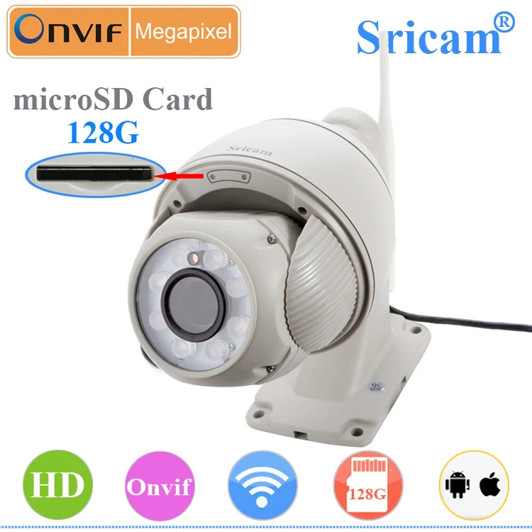 Sricam SP008 Onvif IP камера PTZ H264 1 1,0-мегапиксельная Full HD PTZ беспроводной открытый 720 P HD