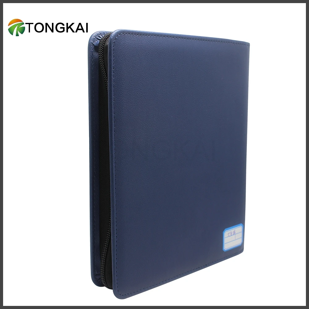 a4 a5 Navy Blue Leather Zipper Folder Organizer Personal Portfolio