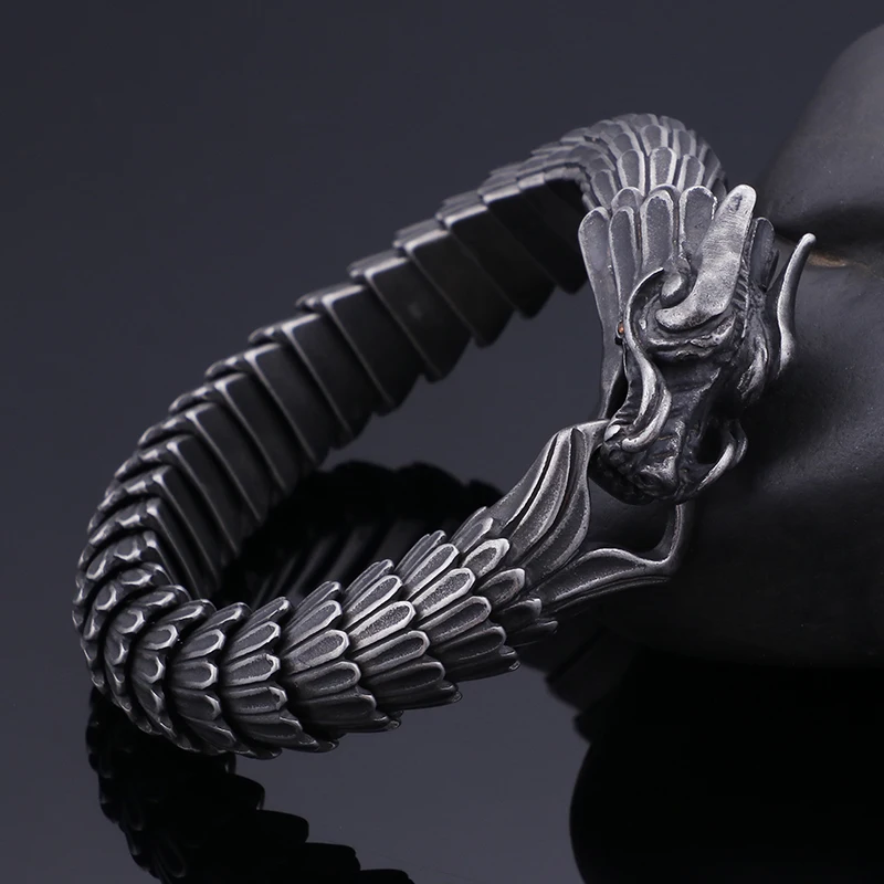 
2019 New Arrivals Wholesale 316L Stainless Steel Chain Link Dragon Wristband Bracelets 