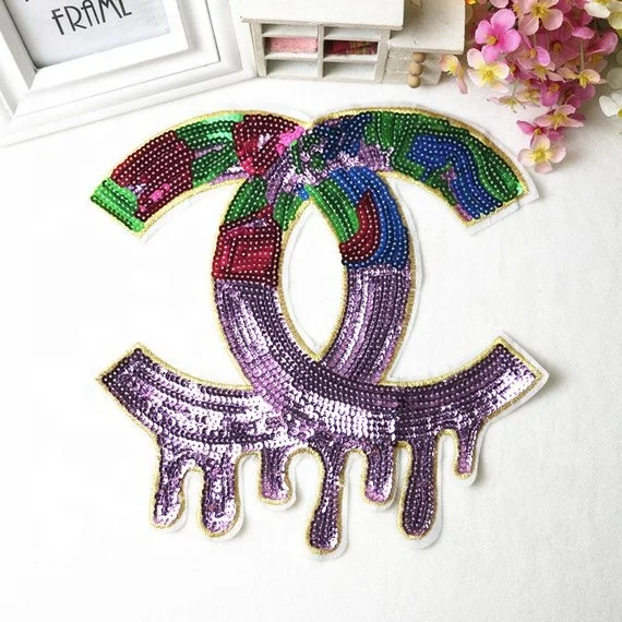 
Hot sale ! CC Sequin patch pattern sequin letter patches fashion sew on patch letter embroidered badges Accept custom design 