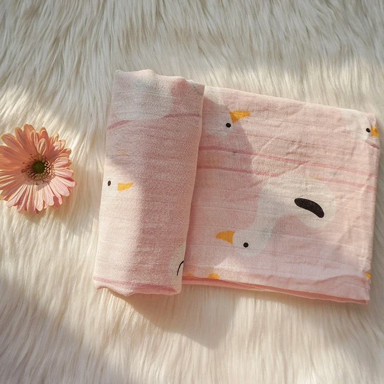 Hot sale breathable printed cotton baby bamboo muslin swaddle blanket organic for sleeping