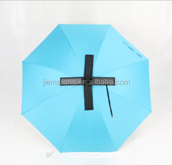 solar energy fan umbrella installed with an electric fan can shade a person from the sun or rain