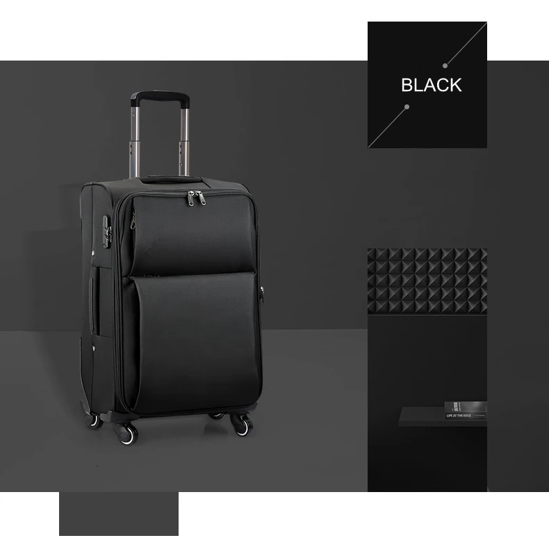 China Suppliers Big Volume Student Polyester Travel Trolley Bag Mecanum Wheels Boarding Luggage