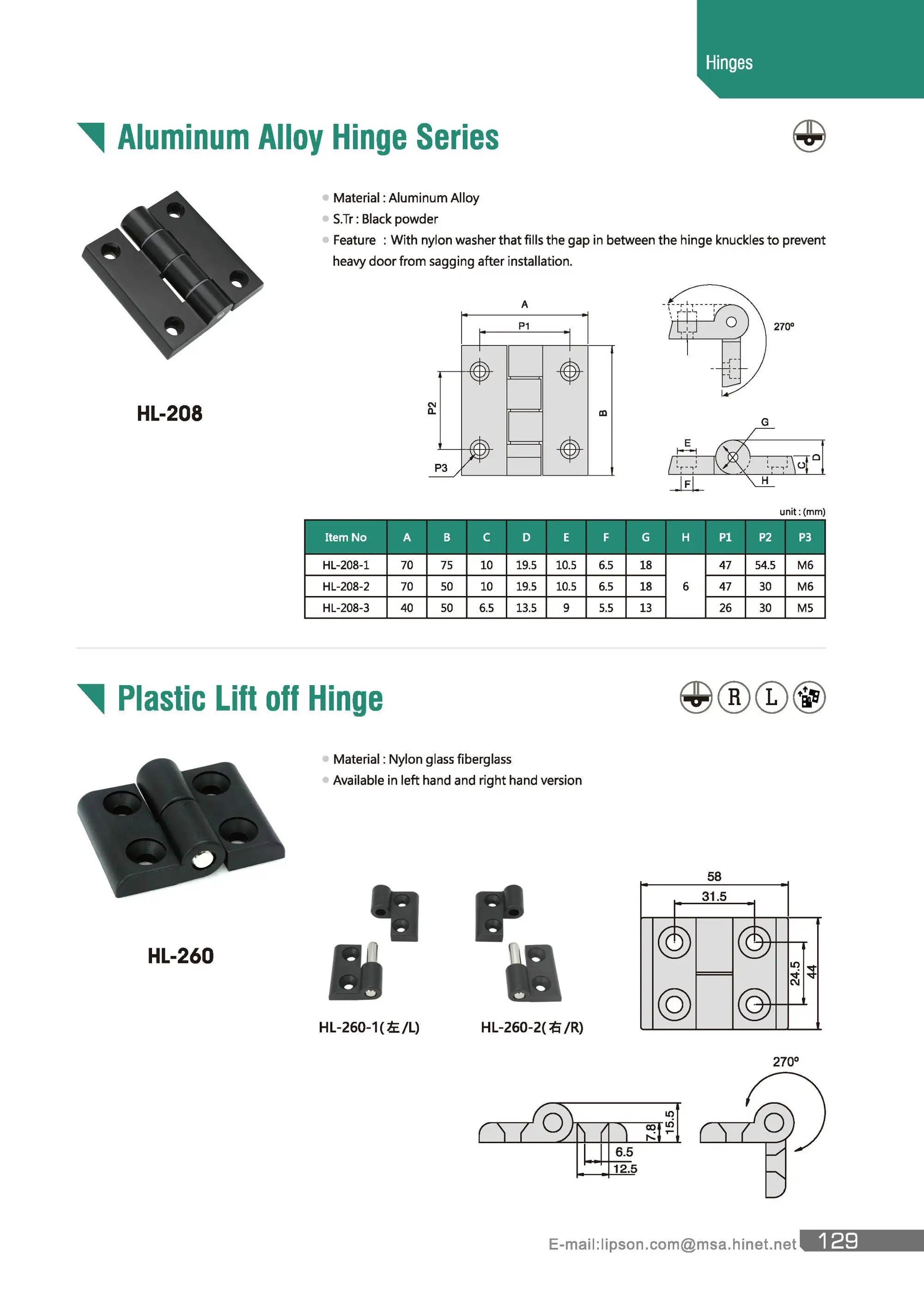 HL-260 SERIES cabinet Plastic door Hinges