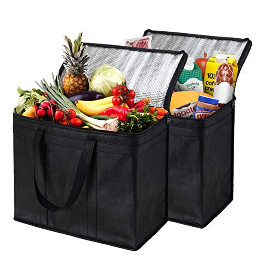 extra Large Insulated Shopping Grocery Bag zipper top aluminum foil Thermal Cooler Tote cold bag foldable