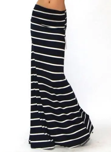 Fashion OEM Women Sexy A-Line MULTI STRIPED FOLDOVER JERSEY KNIT RAYON LONG MAXI SKIRT Tight Fitted Bodycon Dress