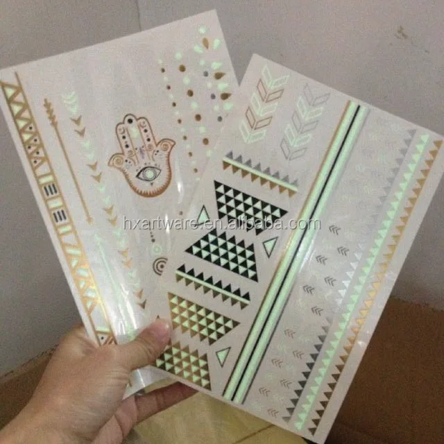 Glow In The Dark Temporary Tattoo Sticker Gold Foil Glow Tattoo Sticker
