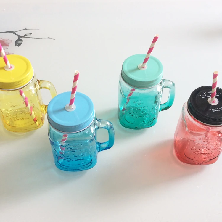 Factory Wholesale Beverage Creative Juice Drinking Glass Mason Jar Drinking Jar With Straw Lid