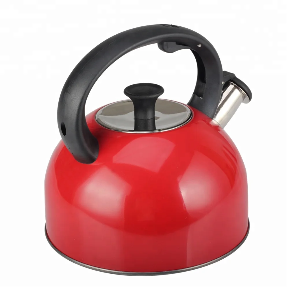 Stainless Steel Whistling Tea Square Kettle, 2.5-Quart, Metallic Red