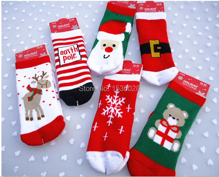 1 2Years New 6pair lot accept buy 1pair Cotton Cute Christmas Theme Baby sock slip resistant