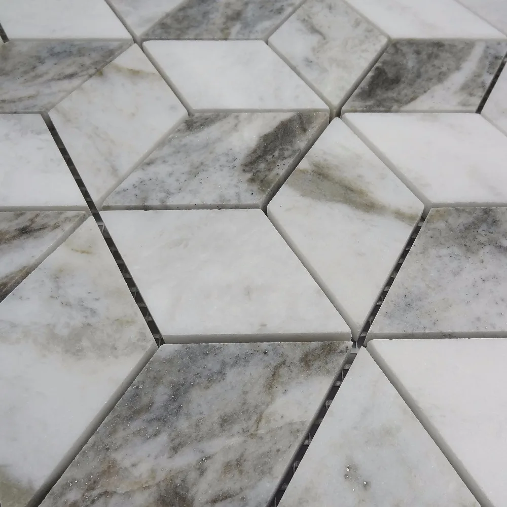 Natural beautiful snow white 3D shape marble mosaic tiles