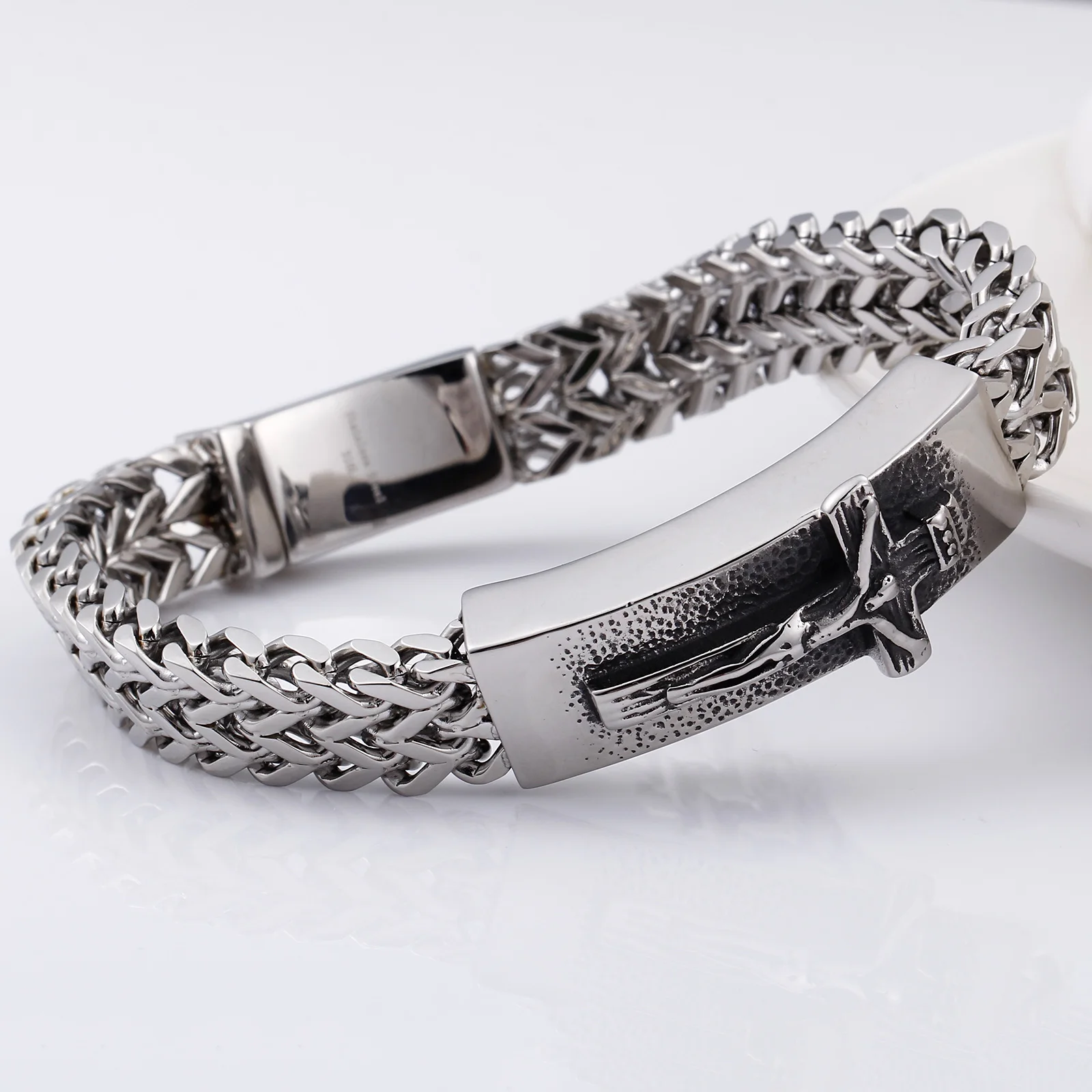 
Wholesale Religious Icons Jewelry Men Stainless Steel Chain Jesus Cross Bracelets Men 