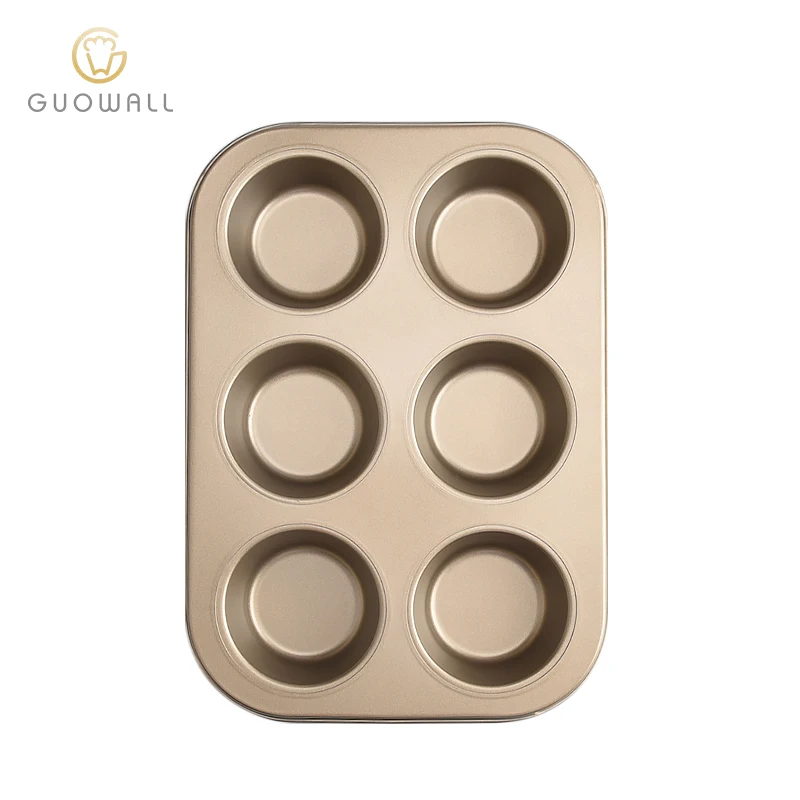 6 Cups Gold Nonstick Coating Carbon Steel  Cupcake molds  Baking Tools Muffin Pan