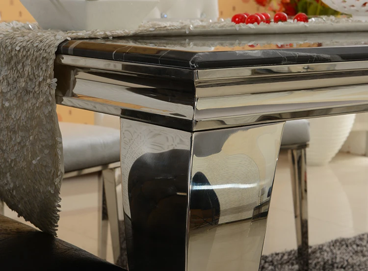 Customized furniture simple style stainless steel legs glass top dining table