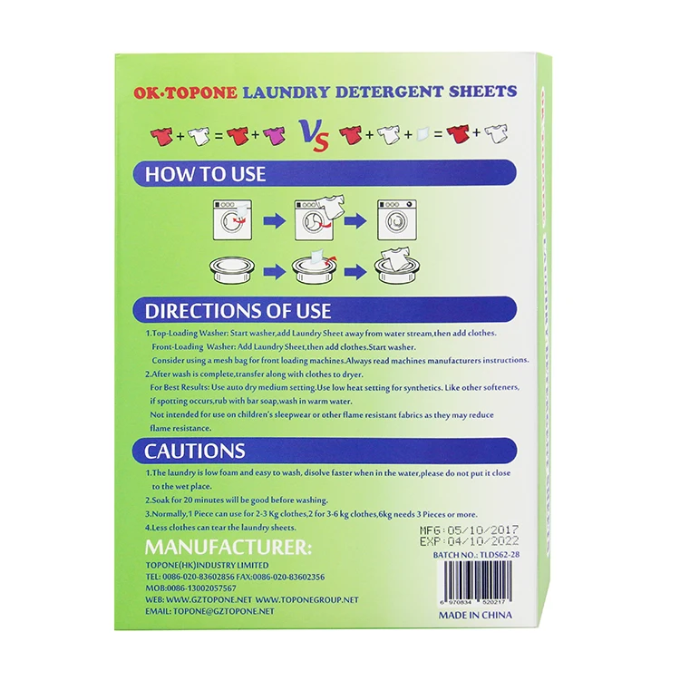 TOPONE brand China Best Wholesale Laundry Detergent Sheet Household Cleaning Product For Apparel
