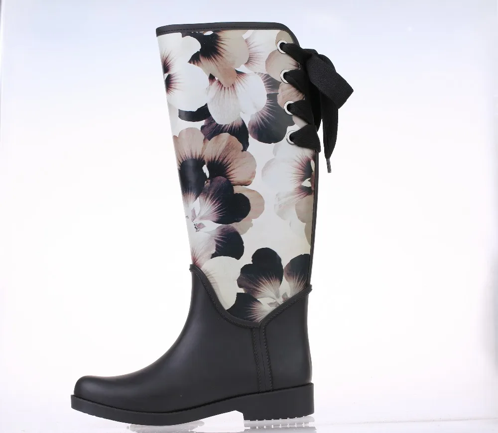 
lace up woman Rain boot with covered pu upper 