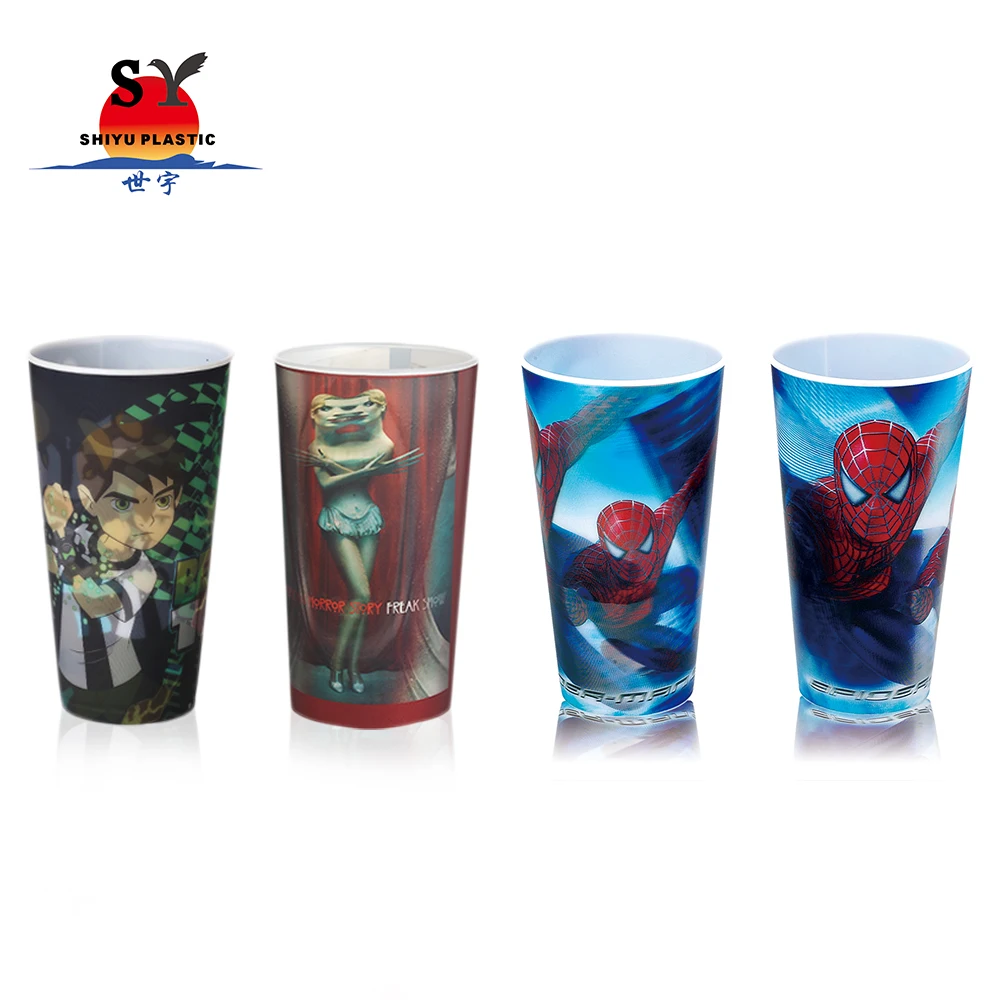 Low price 550ml cartoon snack reusable flower stackable branded 3d reusable kids drinking plastic cup with lids and straw