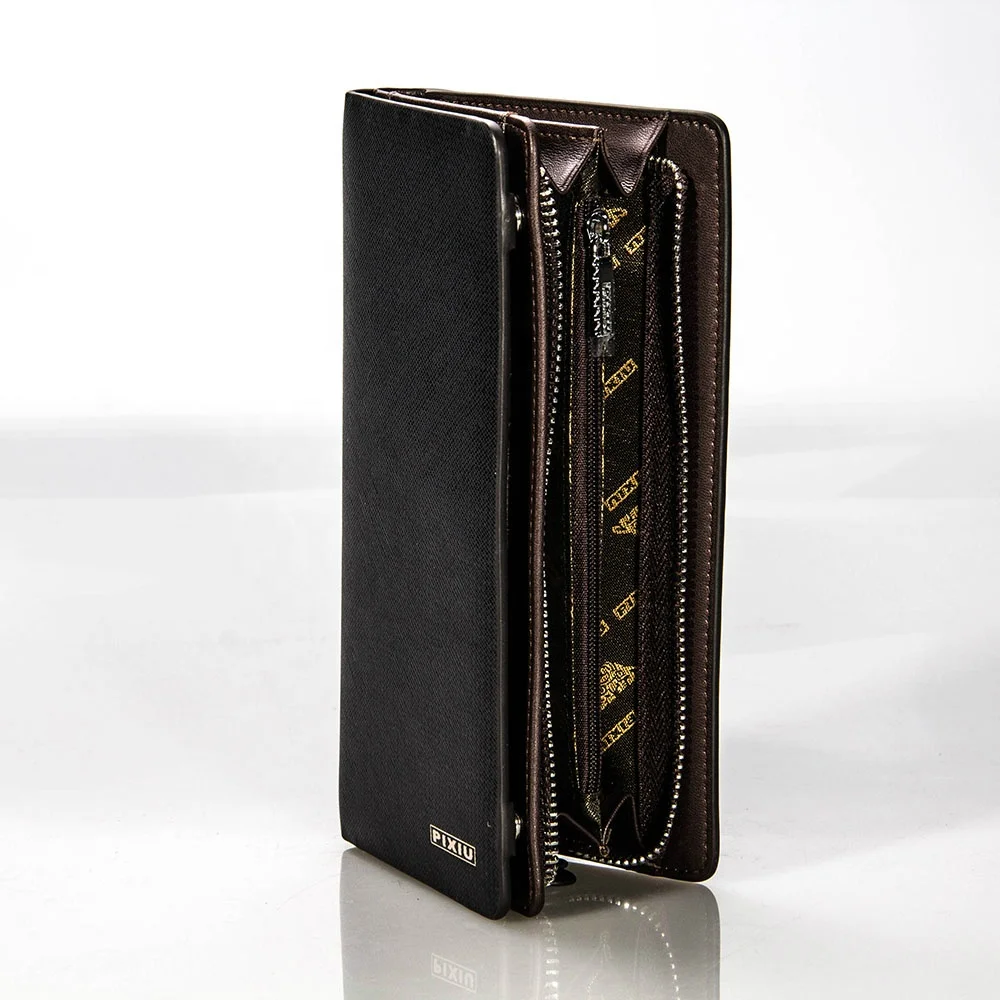 wholesale customized real cow Leather Zipper Business long wallet for men