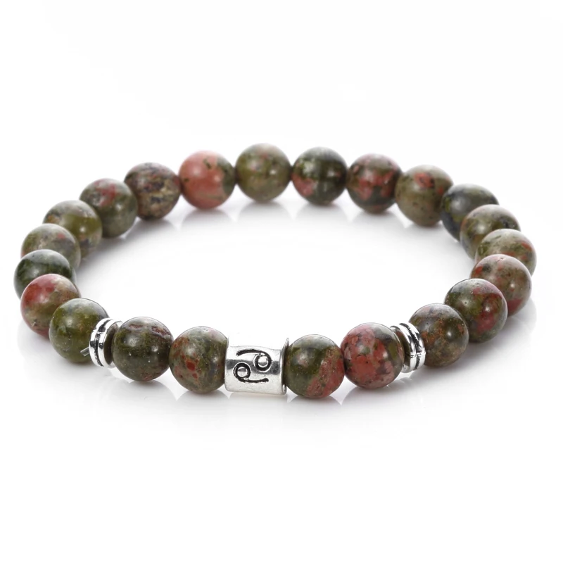Beautiful Blue Agate Stone Pisces Sign Elastic Beaded Zodiac Bracelet