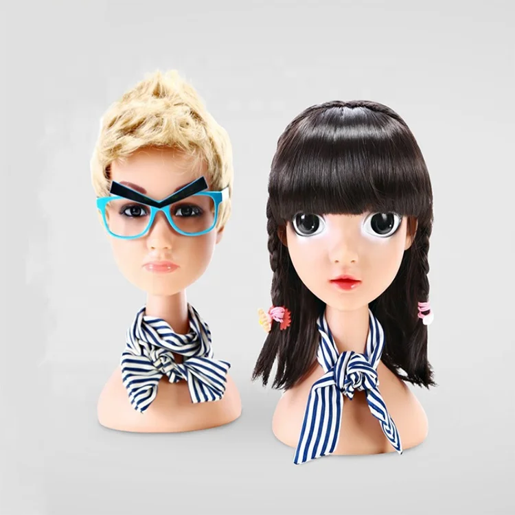 Baby store hat wig display big eye child size mannequin heads with long neck