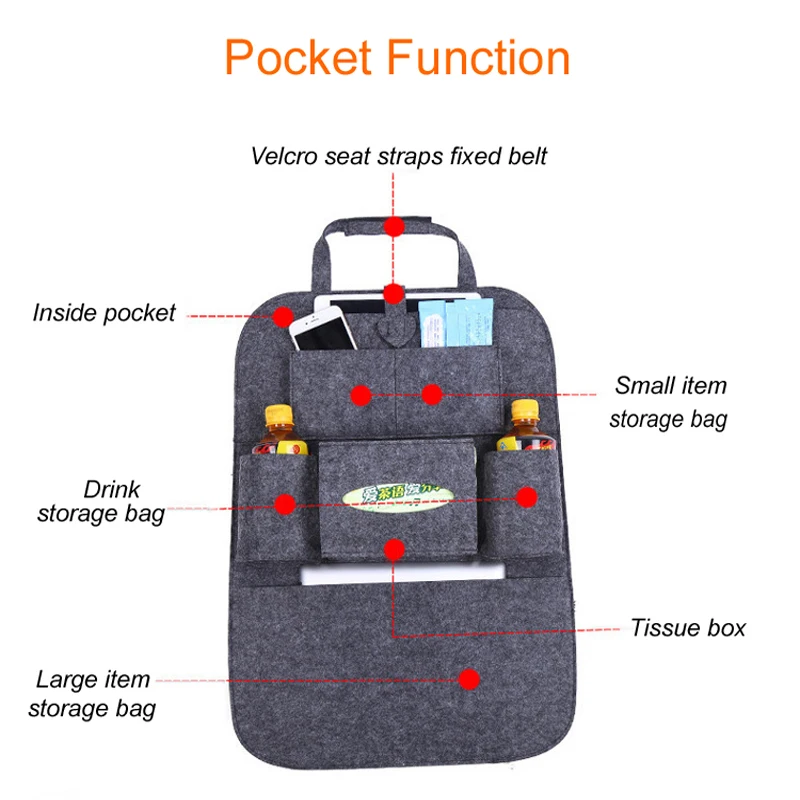 
Custom Wholesale Felt Storage Car Seat Backseat Bag Organizer 