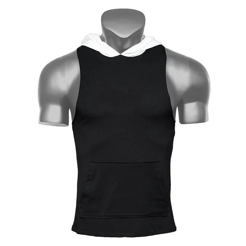 Новый стиль, жилет с капюшоном для тренажерного зала, мужские спортивные толстовки без рукавов
