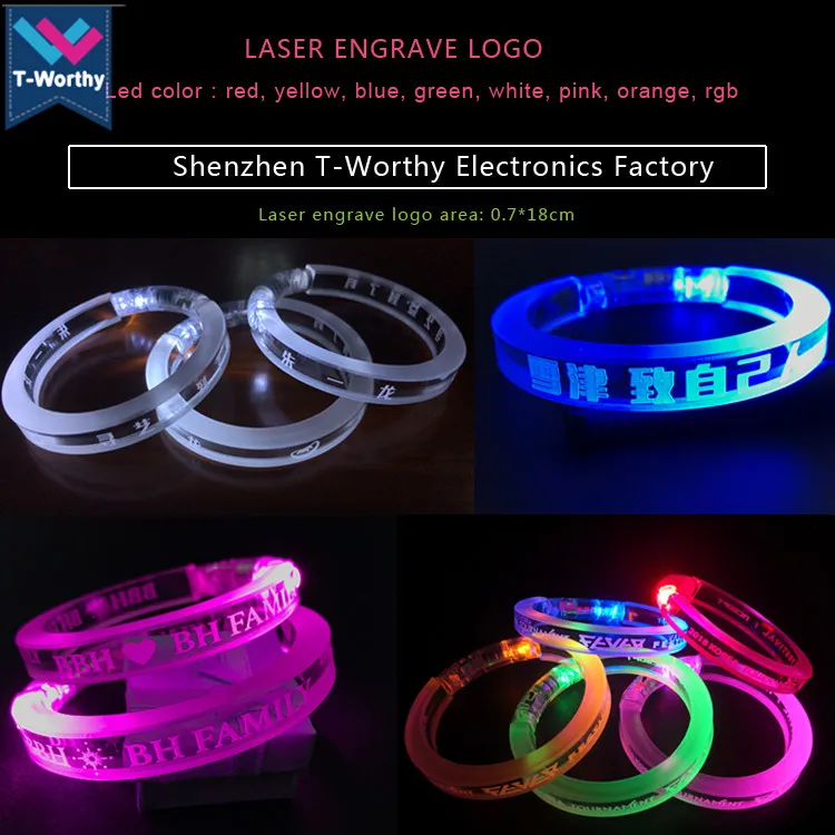 T-Worthy Promotional Gifts Laser Engrave LED acrylic Lighting Bracelet for Music Concert