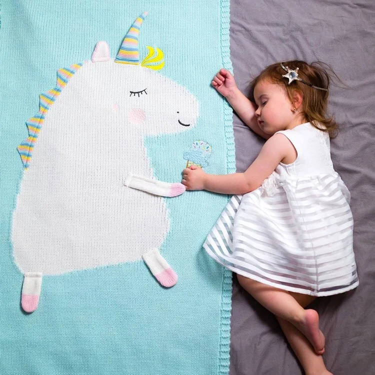 
Cute Unicorn Knitted Blanket Kids Cartoon Animal Bed Sofa Beach Towel For Baby 