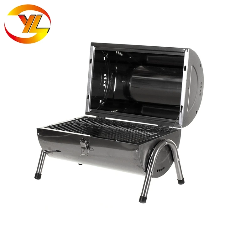 Портативный масляный барабан из нержавеющей стали древесный уголь барбекю гриль с двухсторонней решеткой для гриля