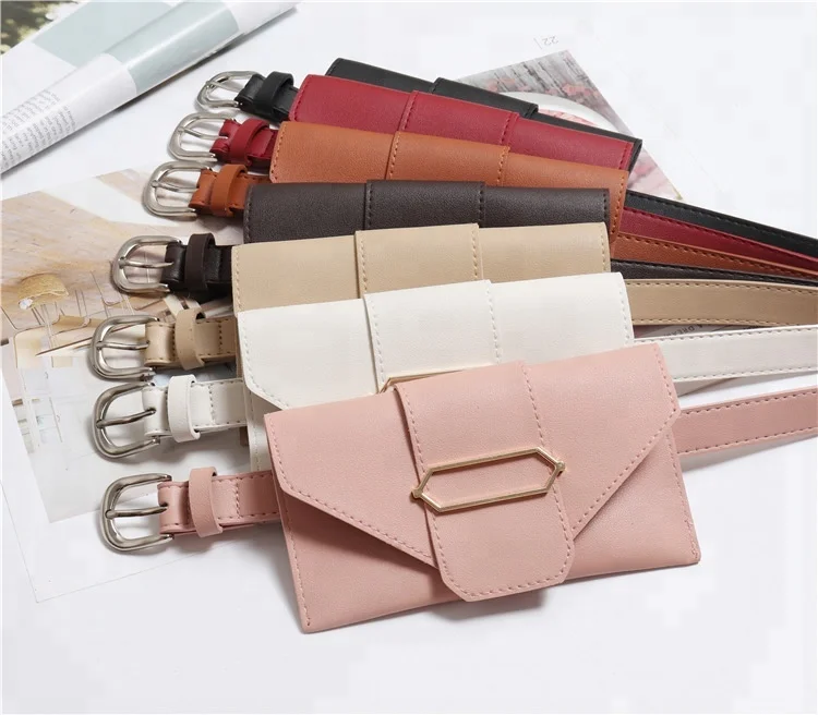 
2018 New fashion wild geometric buckle mobile phone bag detachable belt change pockets girdle fancy pack belt for women 