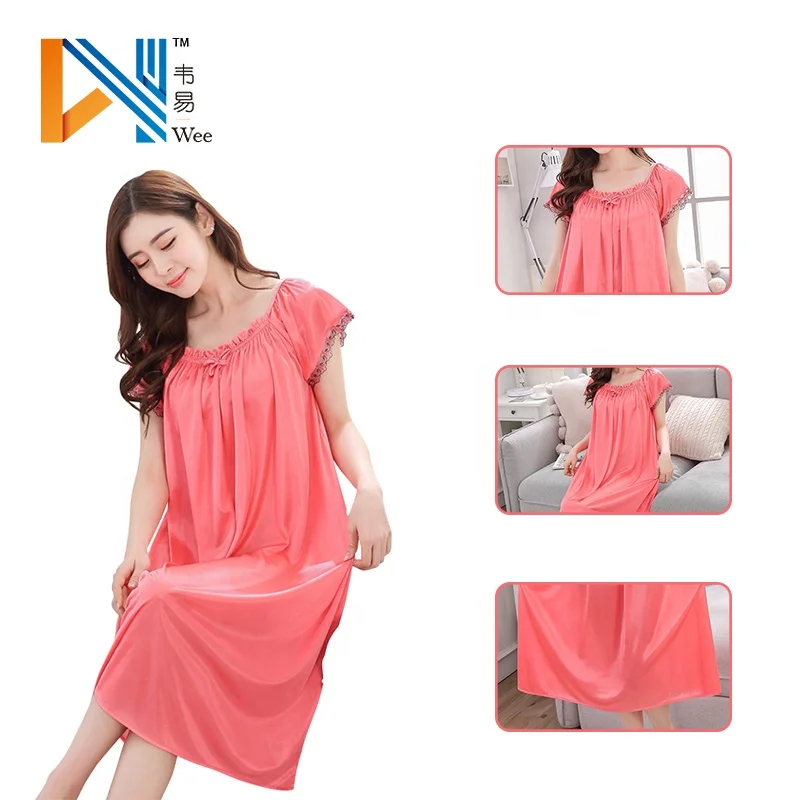Solid Color Short Sleeved Sleeping Wear Maxi Dress Middle Aged Woman Nightdress For Summer