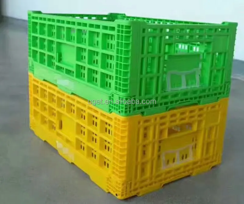 Wholesale foldable plastic material and mesh box style storage Crates for fruit and vegetable