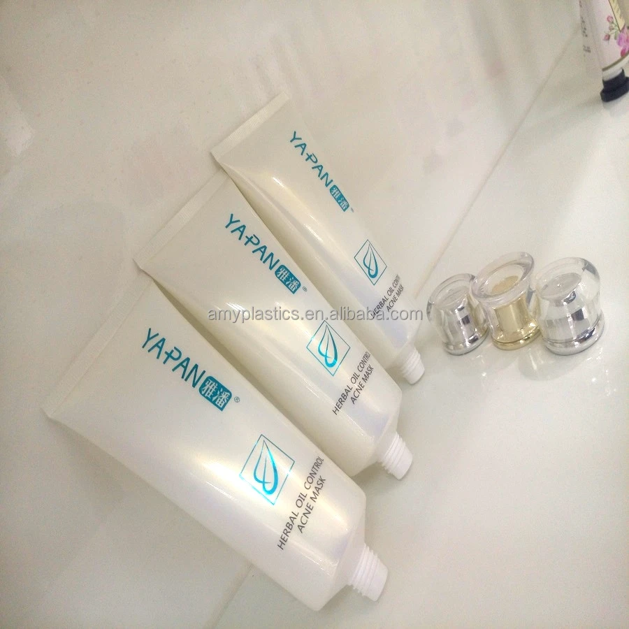 White pearl plastic tube with Acrylic cap for Cosmetic packaging