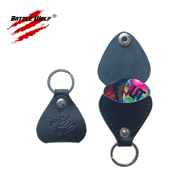 Hot Stamped Custom Logo Leather Key Holder With Guitar Pick Case