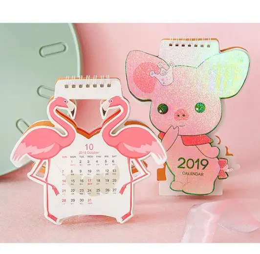 2019 cartoon shape public election a unicorn cherry blossom flamingos pig series desktop calendar PN4267