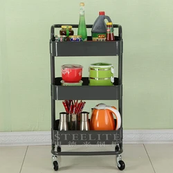 Bedroom Furniture 3 layer lasker trolley cart rolling organization cart wheels metal 3 deep bins