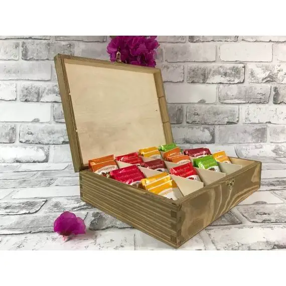 Personalized Wooden Lockable Tea Bag Box With Twelve Compartments